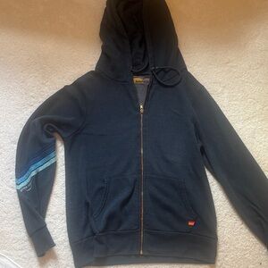 Black Zip-Up Hoodie with Blue Stripe